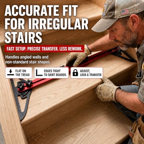 Stair Tread Template Tool, Dual-Nut Locking Aluminum Stair Measuring Jig