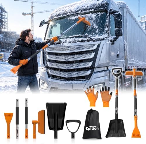 63" Long Snow Brush Kit with Ice Scraper & Snow Shovel for Car Windshield