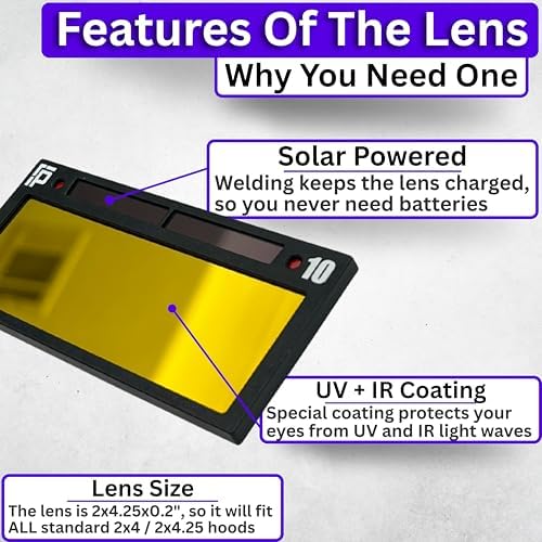 The King Adjustable 2.0 | Adjustable Shade 8-13 Gold Auto Darkening Welding Lens With Grind Mode | 5A TIG Rating - No Flashing | 2" X 4.25" X 0.2" | Gold Welding Lens - Blue Puddle | Royal Series 2.0
