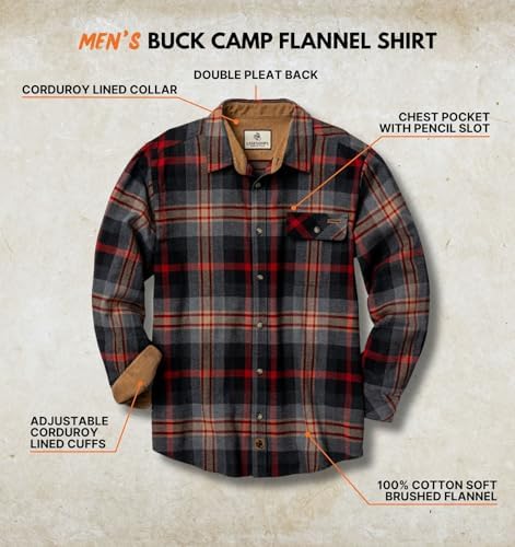 Legendary Whitetails Mens Flannel Long Sleeve Button Down 100% Cotton Shirt