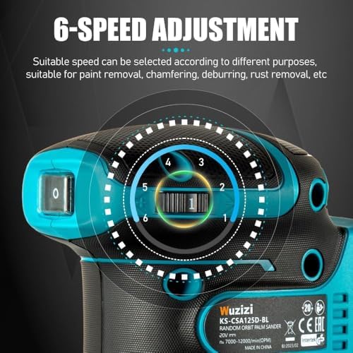Orbital Sander Cordless, 5" Random Orbital Sander Compatible with Makita Battery, 12000 OPM Electric Palm Sander Tool with Dust Box & 10PCS Sanding Pads for Woodworking (18V Li-Battery Included)