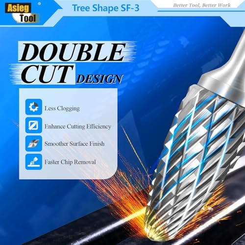 SF-3 Tungsten Carbide Burr Rotary File Tree Shape Radius End Shape Double Cut for Die Grinder Drill Bits 1/4'' Inch Diameter of Shank and 3/8'' Inch Diameter of Cutter 3/4'' Inch Cutter Length