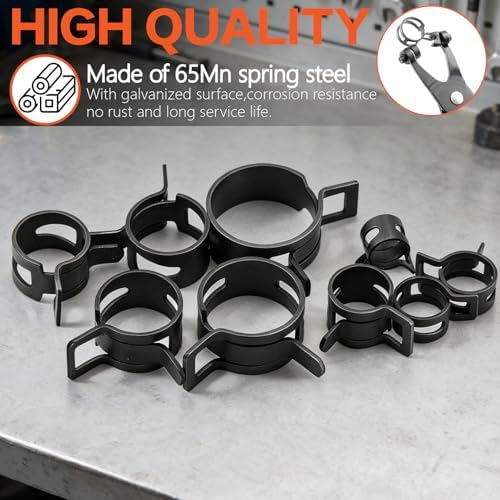 352Pcs Spring Band Hose Clamp Kit, 6-25mm 15 Sizes 65Mn Carbon Steel with Swivel Jaw Pliers & Removal Tool for Fuel Line, Coolant, Vacuum, Radiator, Silicone Hose - Automotive, Marine, DIY