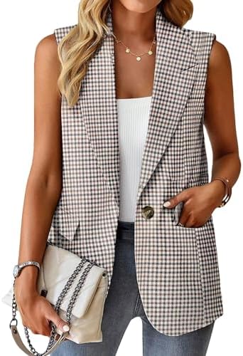 Mina Self Women's Sleeveless Vest Tops Open Front Lightweight Blazer Jacket