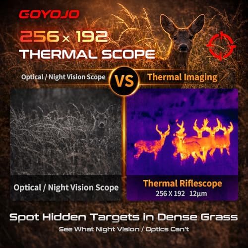 GOYOJO GRS Series Thermal Riflescope for Hunting, 256X192 High Resolution Thermal Imaging Scope with 50Hz High Sensitivity Optics IR Night Vision Rifle Scope, Rangefinding & Ballistic Assistance, RAV