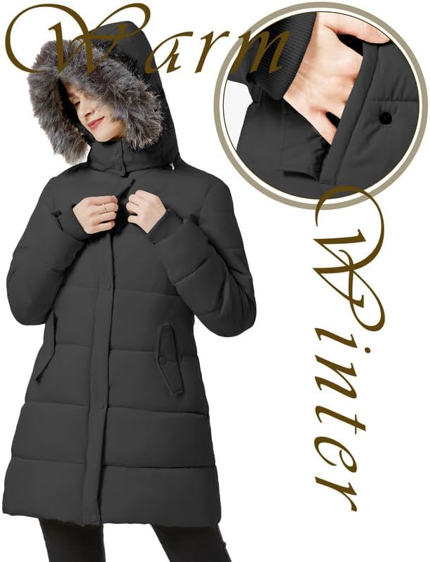 GGleaf Women's Winter Puffer Coat with Removable Fur Hood Warm Snow Jacket