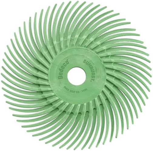 Dedeco Sunburst Radial Bristle Discs 12-Pack - 4" Curved - 3/8" Arbor - Light Green 14000 Grit (Ultra-Fine, 1 Micron) - Aluminum Oxide for Polishing & Finishing