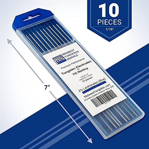 Midwest Tungsten Service TIG Welding Tungsten Electrodes 10-Pack (Blue - 2% Lanthanated Tungsten (WL20/EWLa-2), 1/16")