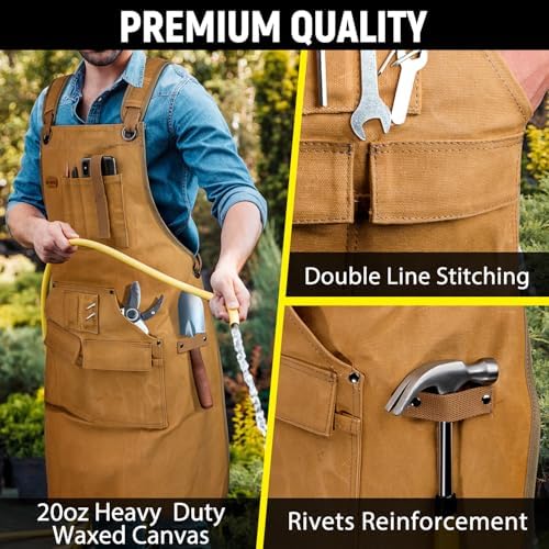 Woodworking Apron for Men, Shop Apron Bib Work Apron with 9 Tool Pockets