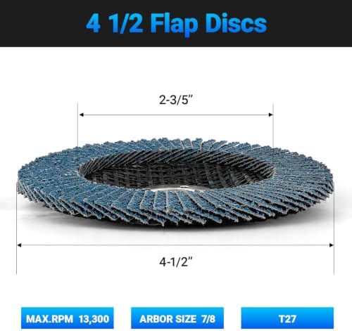 50 Pack Flap Discs 4 1/2 for Angle Grinder, 7/8" Arbor