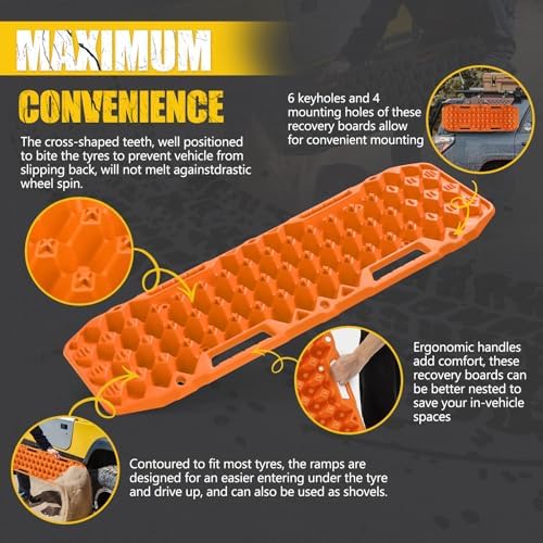 BUNKER INDUST Off Road Traction Boards, Pair Recovery Tracks Traction Mat for Vehicle Truck Jeep SUV, Mud, Snow, Sand Ramp-Orange Emergency Tire Traction Pads (Gen 10th)