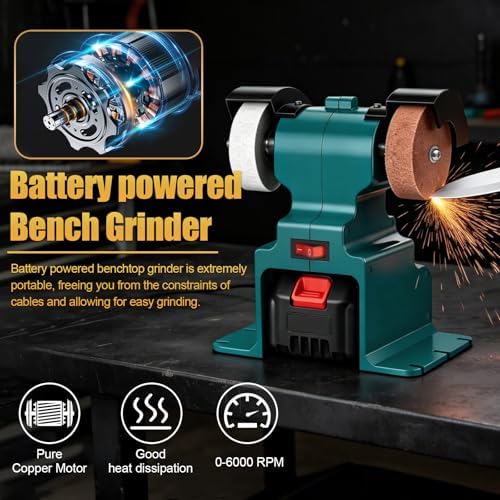 GLXX Mini Bench Grinder with 2 Wheels 250W Electric Multi Functional Bench Grinder 0-6000 RPM Heavy Duty Pure Copper Motor for Workshop Home Garage Metalworking Polishing Rust Removal (Blue)