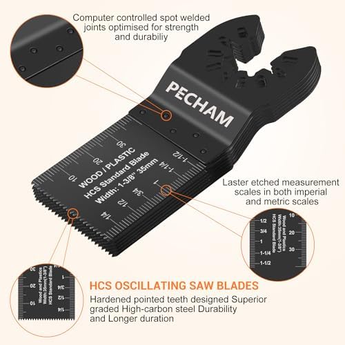 Oscillating Saw Blades, PECHAM 64PCS Professional Universal Titanium Multitool Blades for Wood Plastics Metal Quick Release Multi Tool Kits Fit Rockwell Ridgid Ryobi Milwaukee Chicago