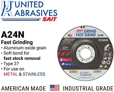 United Abrasives-SAIT 20002 A24N Fast Grinding Wheel 3" x 1/4" x 3/8" Type 27, 25-Pack