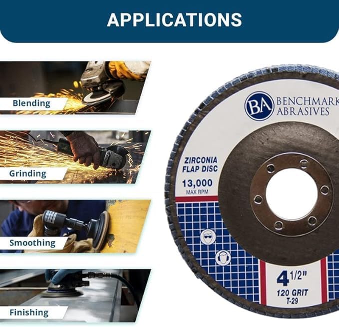 Benchmark Abrasives 4.5" x 7/8" Premium Zirconia T29 Angled Flap Discs 4 1/2 for Angle Grinder, Sanding Discs, Finishing, Rust, Stock Removal- Grinding Wheels 4 1/2 Inch (10 Pack) - 120 Grit
