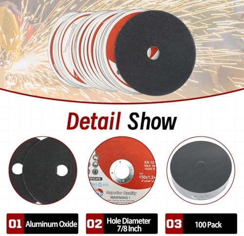 findmall 100 Pack 6" x.045 x7/8" Cut-Off Wheel - Metal and Stainless Steel Cutting Discs, Fir for Cutting Steel, Iron, Plastic, Stainless Steel, Etc