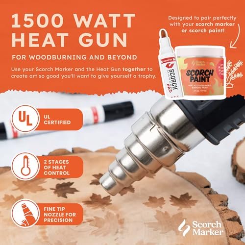 Scorch Marker Craft Heat Gun, 1500W Hot Air Tool for Wood Burning Projects