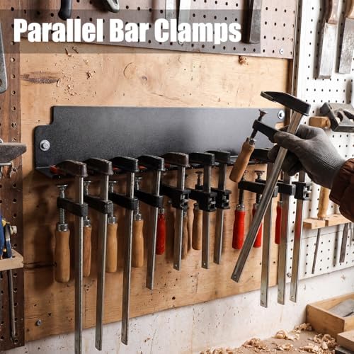 LEIFIDE 2 Pack Parallel Clamp Rack Black Help to Store Heavy Duty Clamps 24'' Long Stainless Steel Clamp Holder Pre-Drilled 16 inch on Center for Mounting to Wall Stud Workshop Organizer and Storage