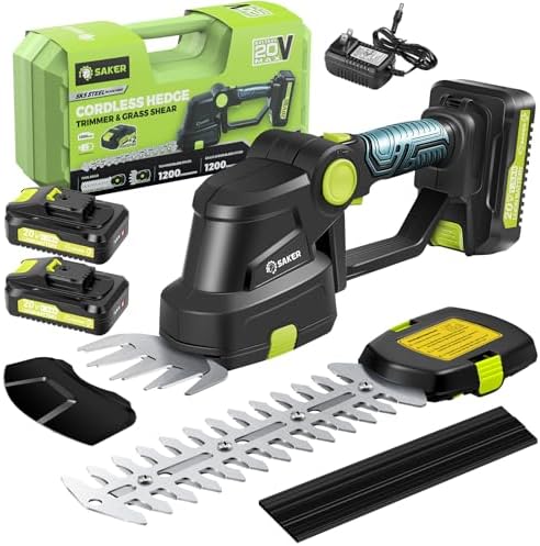 Saker 20V Cordless Hedge Trimmer,2 in 1 Bush Trimmer with 2 Battery