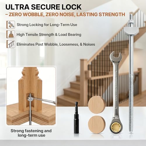 1PCS Newel Post Mounting Kit, Heavy Duty Hidden Newel Post Fastener with Rail Bolt Wrench, Installation Kit Staircase Newel Posts for Wooden Stair Railing, Deck Baluster