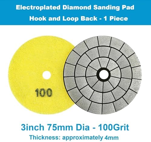 Electroplated Diamond Sanding Pad, 100Grit 3inch 75mm Grinding Disc Hook and Loop Backing for Stone Tile Glass Trimming & Metal Polishing & Wood Sanding (1 Piece)
