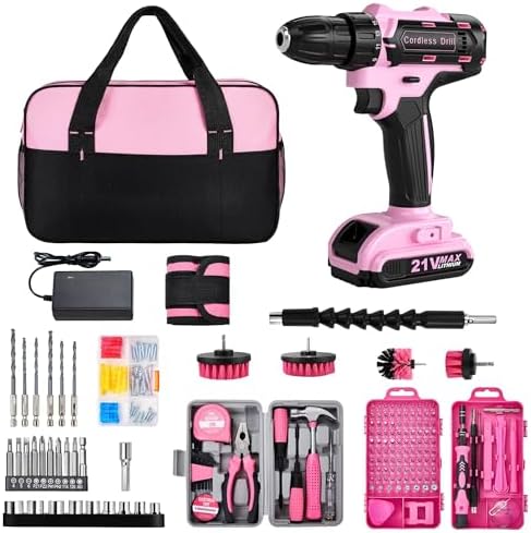 Cordless Drill Set 220 Pcs, 21V Power Drill with Tool Kit, Storage Bag, Electric Drills for Women, Precision Screwdriver set, Magnetic Tool Belt, Hand ToolBox, Drills Brush, Valentine's Day Gifts