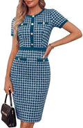 GRACE KARIN Women Work Business Short Sleeve Bodycon Tweed Dress