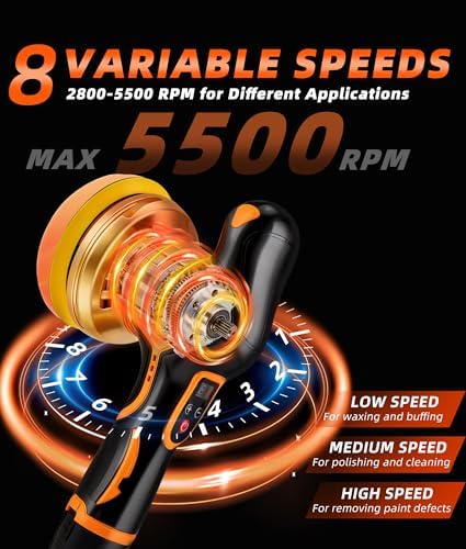 2026 Buffer Polisher, 8-Speed 1200W Power with 2 Batteries & LED Display