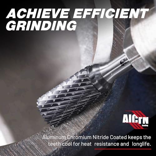EZARC AlCrN Carbide Rotary Burr Bit, SB-5 Double Cut, 1/4-Inch Shank