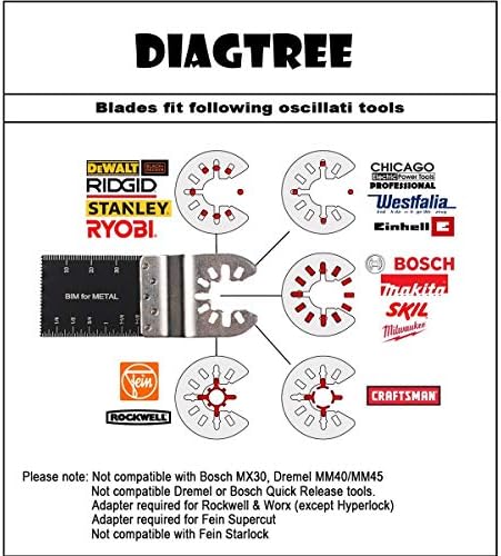 20PCS Bi-Metal osciallting Saw bldes, Diagtree Oscillating Multitool Quick Release Saw Blades Fits Fein Multimaster, Porter Cable, Black&Decker, Bosch Craftsman, Ridgid, Makita etc