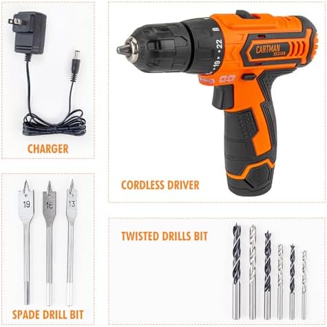CARTMAN Orange 198-Piece 12V Cordless Drill Tool Combo Kit