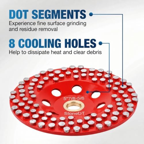 5” Concrete Grinding Wheel, Diamond Grinding Cup Wheel for Marble Granite, Angle Grinder Cup Wheel Fits 7/8-5/8 Inch Arbor, 16/20 Coarse Grit, Dot Segment