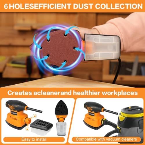 Detail Sander,14000OPM Dust Collector, 130W Sander 20Pcs Sandpaper