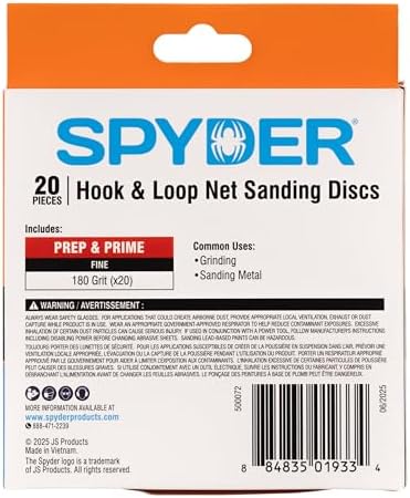 Spyder 20-Pack 180 Grit Sanding Discs, Ceramic Net, 5-Inch Hook and Loop, for Random Orbital Sander (500072)