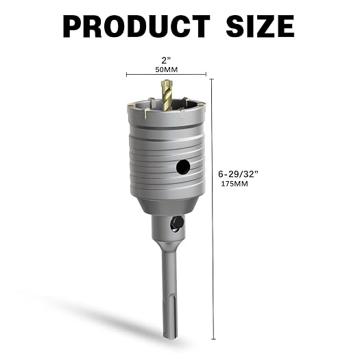 2" Concrete Hole Saw,50mm Masonry Hole Saw, with 110mm SDS Plus Shank Connecting Rod for Concrete Brick Cement Stone Wall Drilling Home Improvement