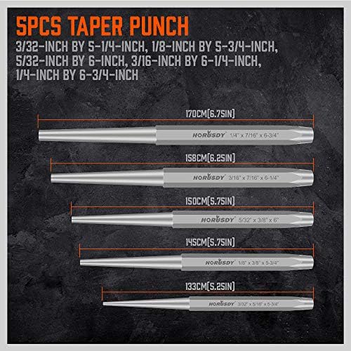 HORUSDY 16-Piece Punch and Chisel Set, Including Taper, Cold Chisels, Pin, Center (Pack of 2)