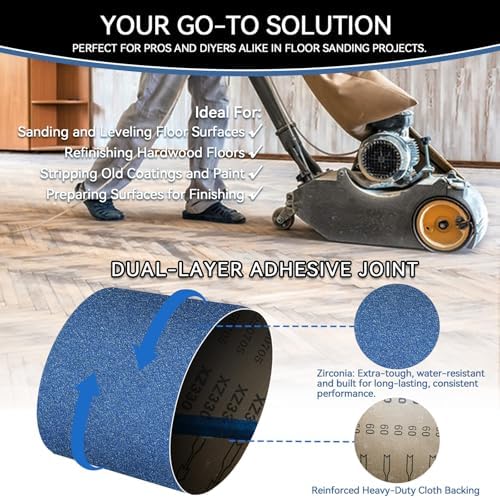 8x19 Inch Floor Sanding Belts 10 Pcs 5 Grits Sizes (2 Each of 40/60/80/100/120 Grits) Heavy Duty Belt Sander Zirconia Belt Sander Paper for Wood, Metal, Stainless Steel, Cars, and Furniture