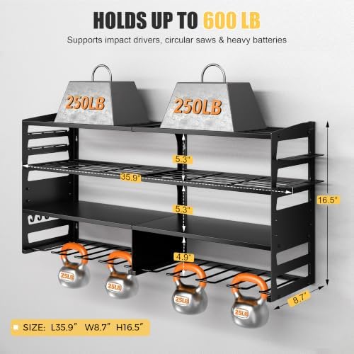 Gotega Power Tool Organizer Wall Mount, Heavy Duty Tool Storage Rack, Black