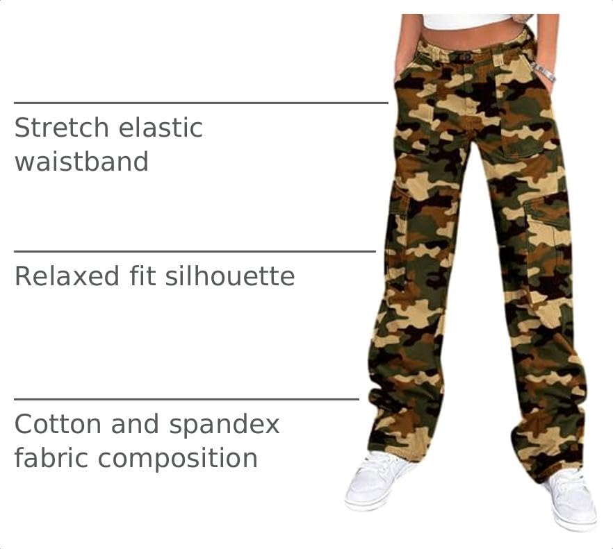 Lepunuo Cargo Pants for Women High Waisted Casual Pants Baggy Stretchy Wide Leg Y2K Streetwear with 6 Pockets