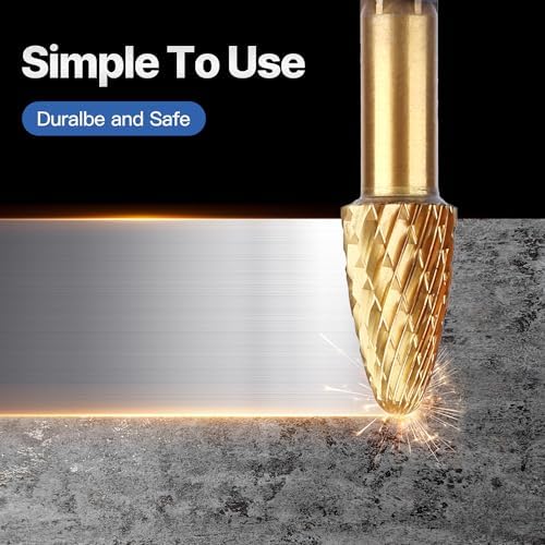HUHAO Tungsten Carbide Rotary Burr Bit, Double Cut Carbide Burr 1/4" Shank Die Grinder Cutting Burrs Bit for Metal Working & Sturdy