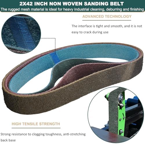 3 Pack 2 X 42 Inch Coarse, Medium, and Fine Grits Assortment Non Woven Surface Conditioning Sanding Belts for Knife Makers and Metal Fabricators Profession Sander Belt