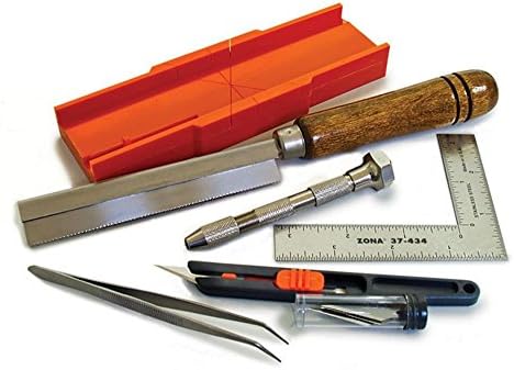 Zona 38-700 Hobby Tool Kit, Plastic Mini Miter Box 35-250, 32Tip Ultra Thin Razor Saw 35-200, Pin Vise 37-140, L-Square Ruler 37-434, Retractable Knife Set 39-850