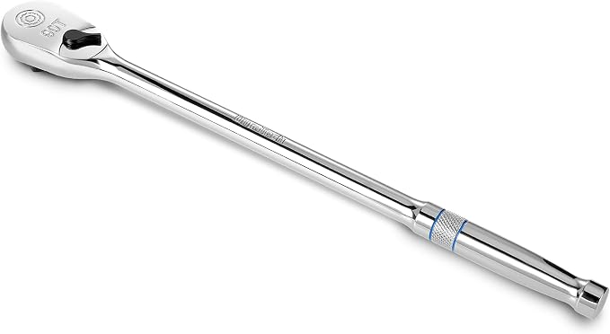 DURATECH Extra Long Handle 1/2-Inch Drive Ratchet, 90-Tooth Ratchet Wrench | Socket Wrench with 15" Handle and Dust Proof Teardrop Enclosed Head, Reversible, CR-V Steel Made, CR-MO Head, Full Polished