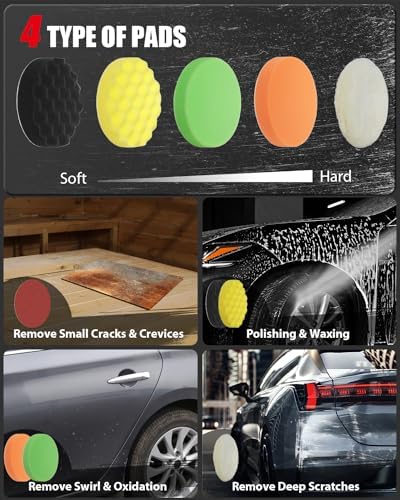 AVID POWER Car Rotary Buffer Polisher Waxer 1200W, 6 Speeds, Polishing Pads