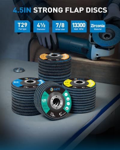 S SATC 40 PCS Flap Discs 4 1/2 for Angle Grinder 40/60/80/120 Grit High-Performance Abrasive Grinding Wheels for Metal Wood Stainless Steel Type 29