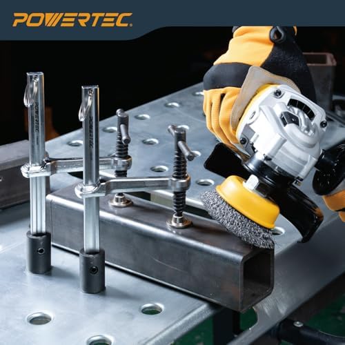 POWERTEC 2PK Welding Clamp with T-Handle – 6-1/2" Max Opening, 3-1/4" Throat Depth – Fits 5/8" (16mm) Welding Table Holes, Heavy-Duty Workbench Screw Clamp for Welding & Fabrication (72234-P2)