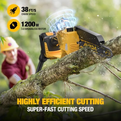 2-IN-1 Cordless 8-Inch Pole Saw & Chainsaw for DeWALT 20V MAX Battery - 1200W Brushless Motor, Total Reach of Max 15.9 FT, Lightweight, 8"&6"Electric Pole Saws for Tree Trimming Pruning (Tool Only)