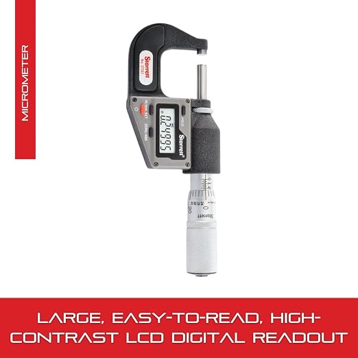Starrett Inch/Metric Electronic Micrometer Without Output - One-Piece Friction Thimble, Automatic Off, 0-1 Inch Range, .00005 Inch Resolution, LCD Display - 3732.1XFL-1