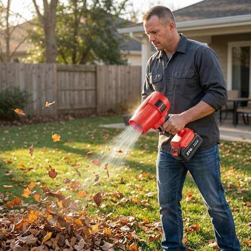 Power Leaf Blower,21V Cordless Leaf Blower, 2X 4.0Ah Batteries Handheld Electric Blower Ideal for Yard Cleaning, Lawn Maintenance, and Blowing Away Leaves and Dust