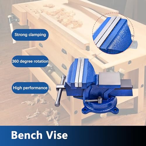 WFLNHB 5" Bench Vise Table Top Clamp Press Locking Swivel Base Heavy-Duty Fit for Crafting Painting Sculpting Modeling Electronics Soldering Woodworking and Fishing Tackle